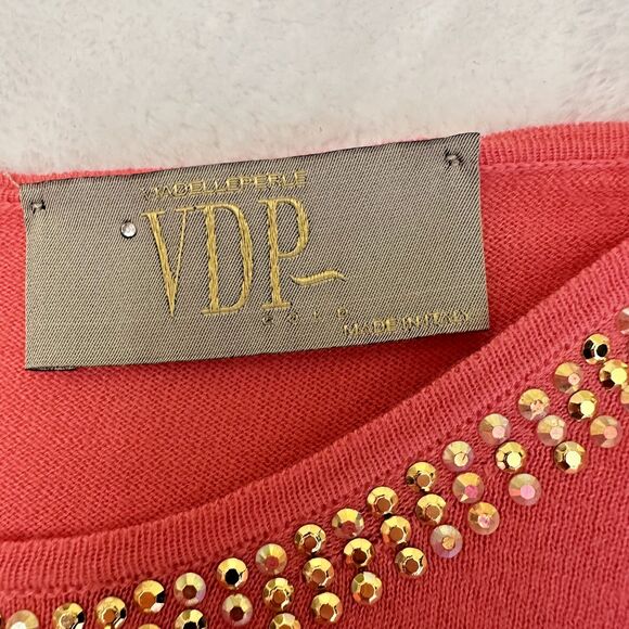 VDP Collection Coral Women's Rhinestone Scoop Neck Short Sleeve Sweater Top Sz M - Picture 8 of 15